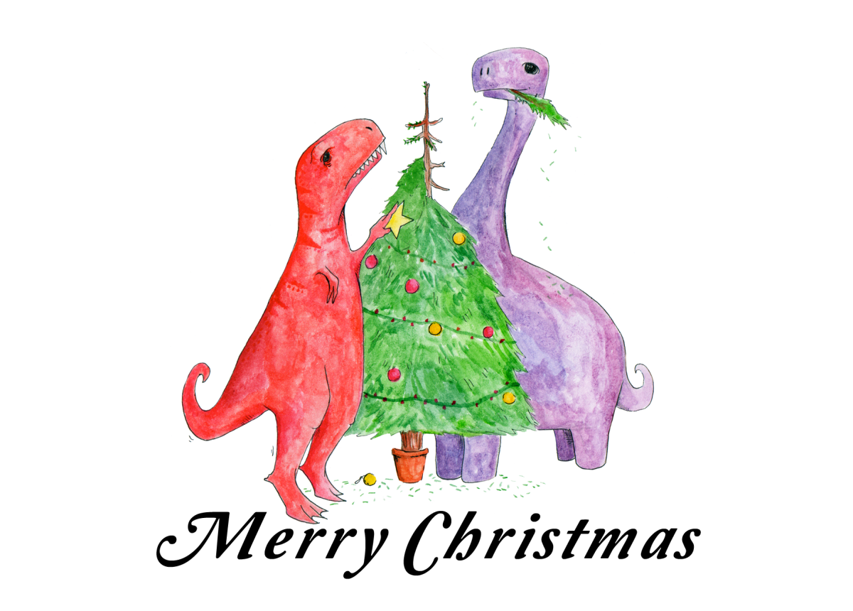 Dinosaur Christmas decoration card by Sarah Cochrane